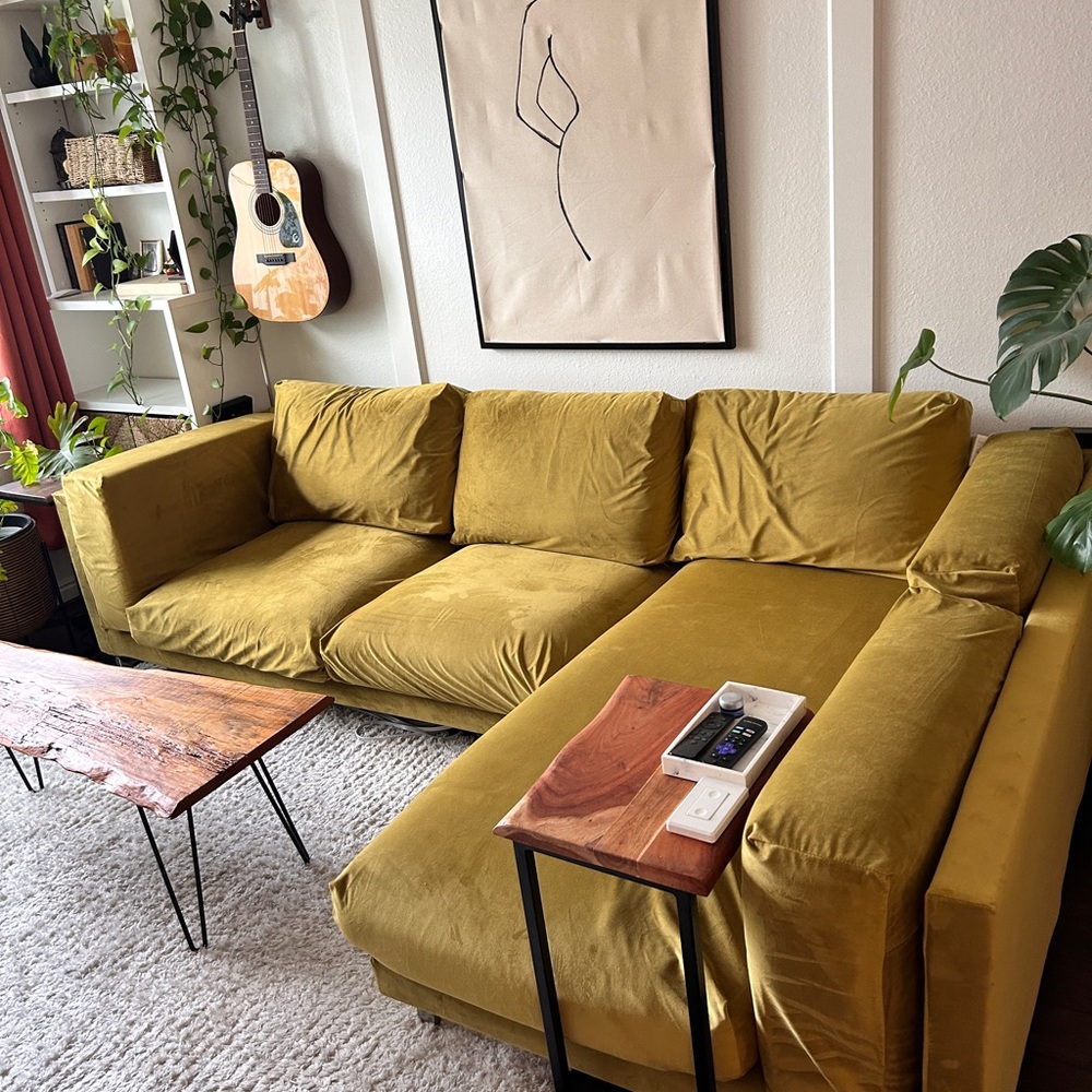 Mustard Velvet Sectional Sofa Cover - Gold Velvet Slipcover